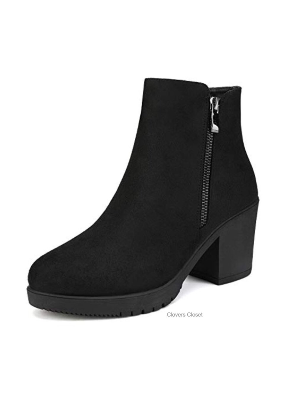 Women's Chunky Heel Platform Ankle Boots Side Zip Pointed Toe